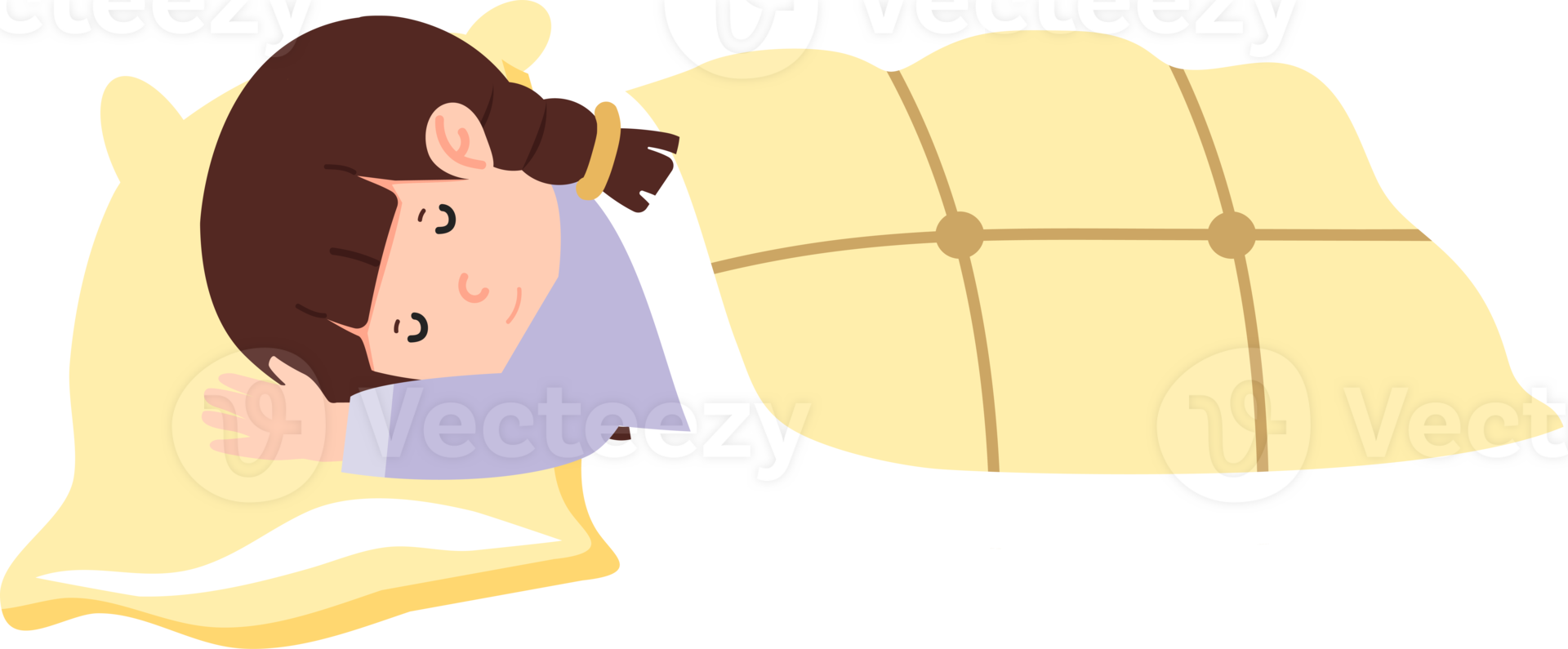 girl sleeping on pillow with blanket cartoon png