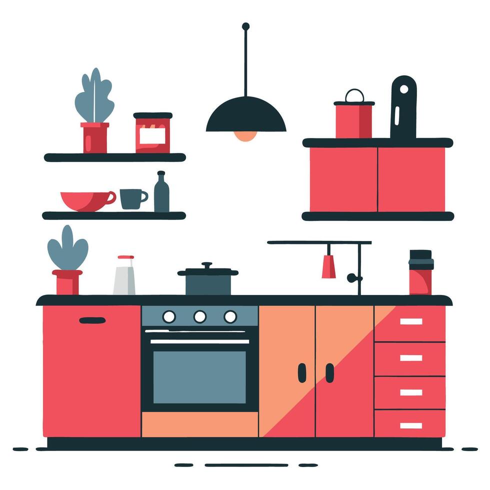 Modern Kitchen Concept Illustration with Sleek Design and Natural Elements vector
