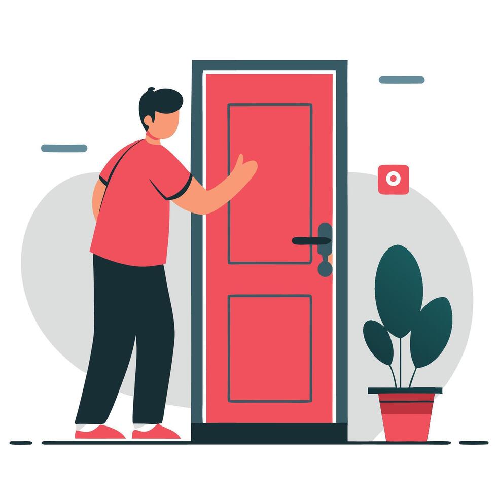 Conceptual Illustration of a Person Knocking on a Doorway with a Sense of Impatience vector