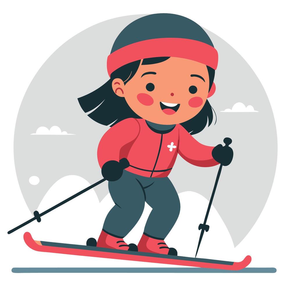 Kids Enjoying the Thrill of Skiing on a Snow-Capped Mountain vector