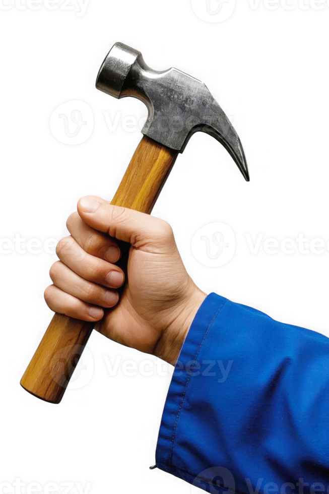 Hand Holding a Hammer with Wooden Handle and Metal Head png