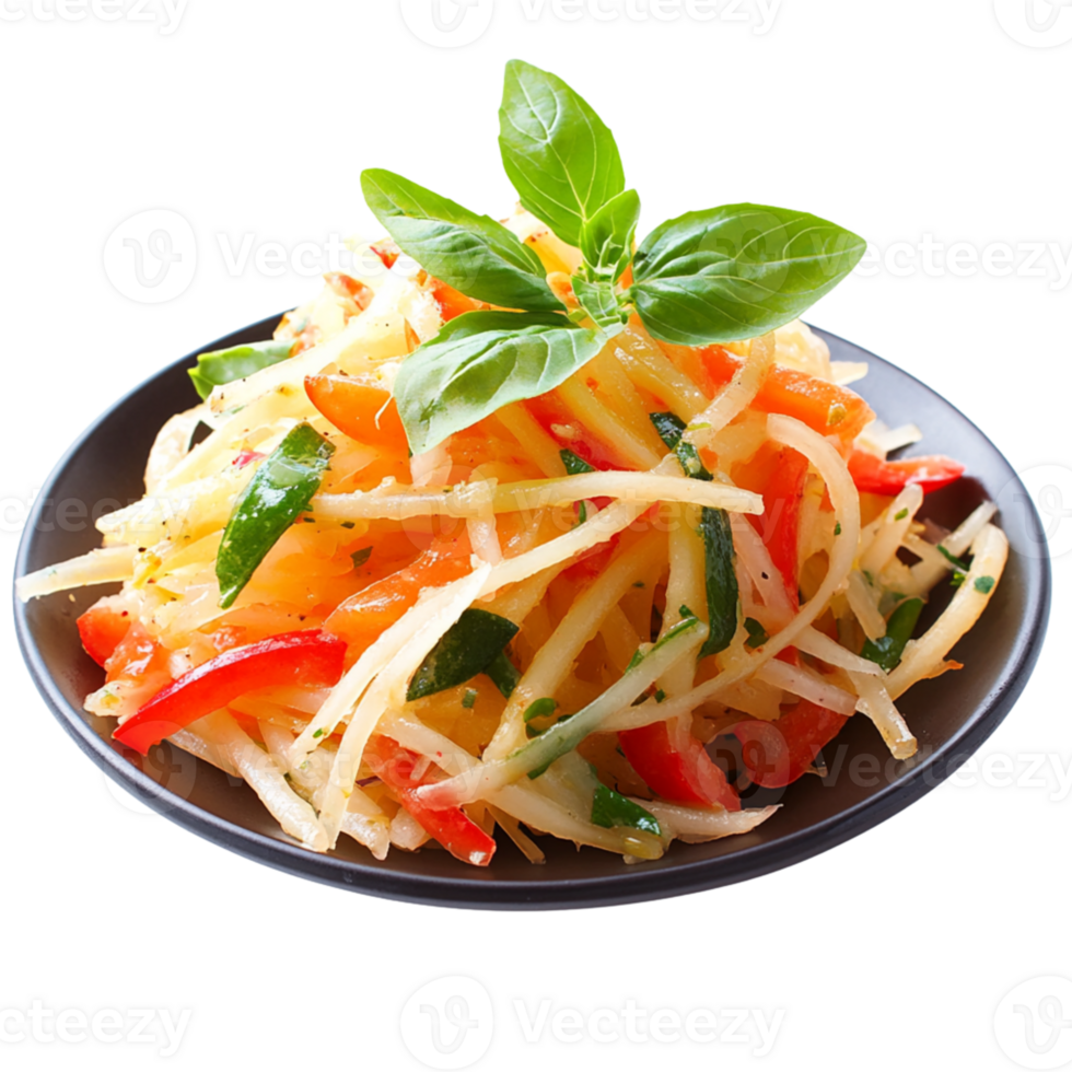 Fresh vegetable salad with colorful peppers and herbs , isolated transparent png