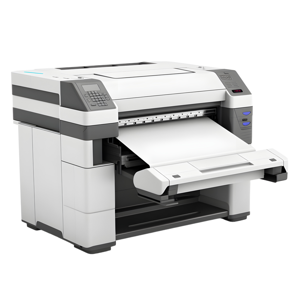 Modern office large format printer high resolution printing on transparent background gray png