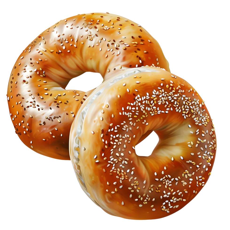 Delicious sesame bagels with cream cheese ready to eat on transparent background png