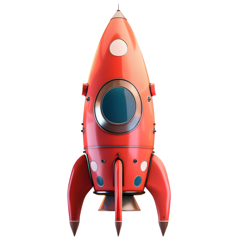 Retro red rocket ship spacecraft vintage design illustration art on transparent background png