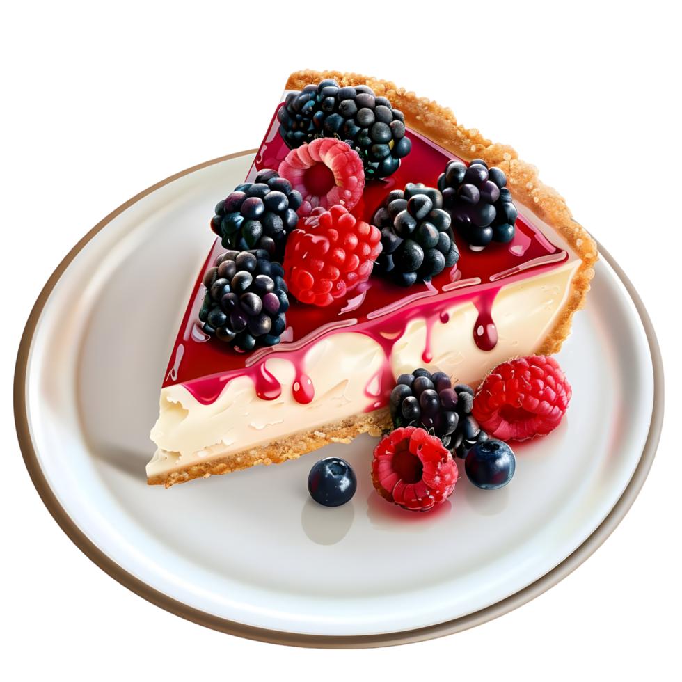 Delicious cheesecake slice topped with fresh on transparent background red art png