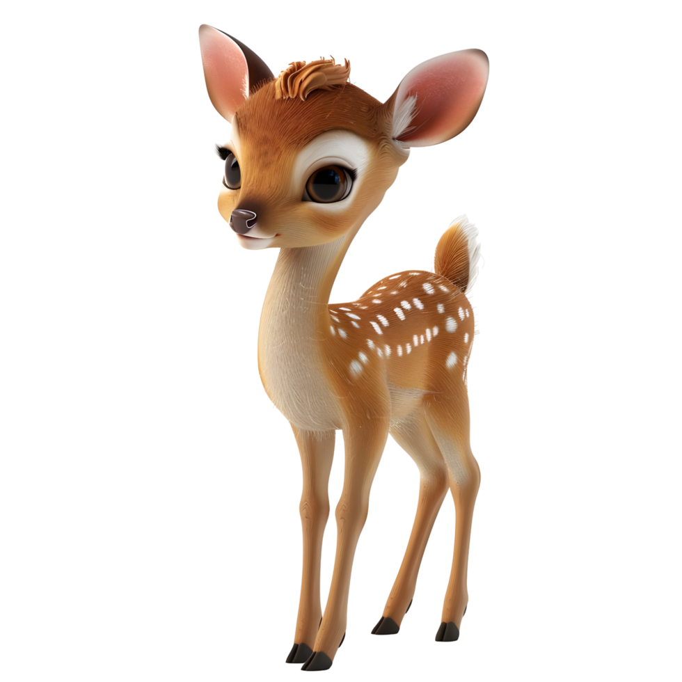 Adorable cartoon baby deer 3d model rendering illustration fawn on transparent background png