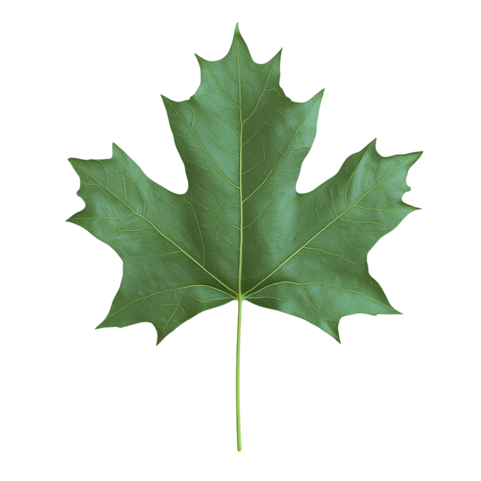 Single green maple leaf isolated on tree plant fresh macro on transparent background black png