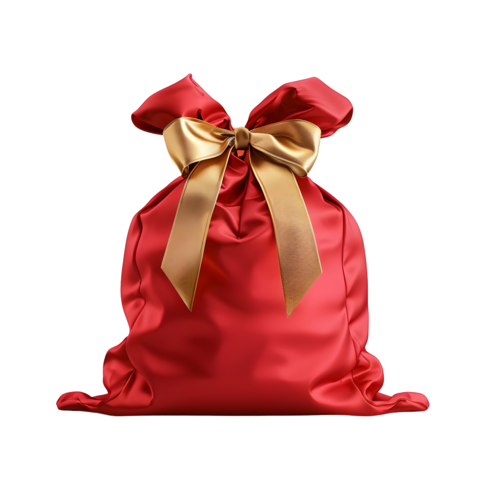 Elegant red satin gift bag with golden bow festive design 3d new on transparent background png