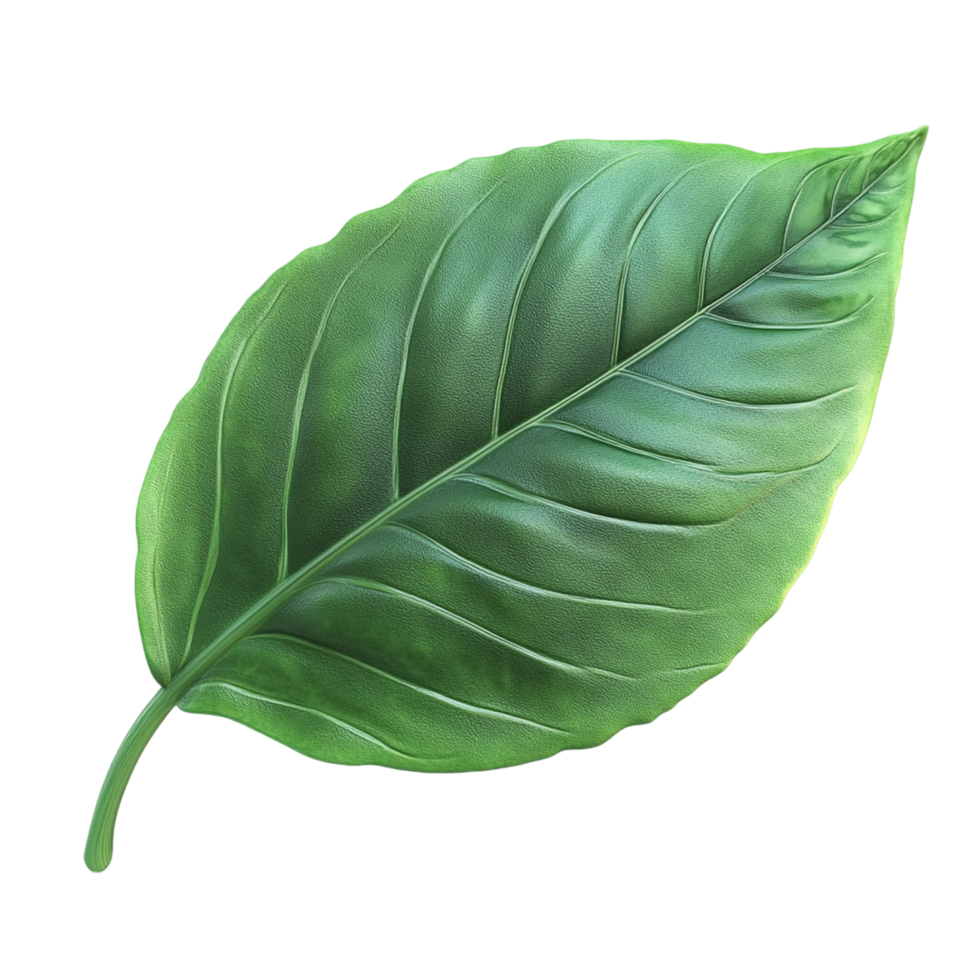 Single lush green leaf isolated on 3d eco plant fresh shiny on transparent background png