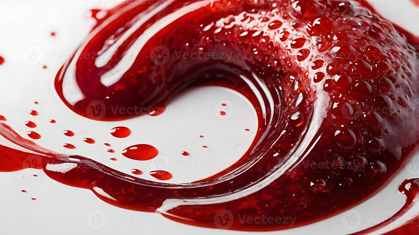Closeup view of a glossy red liquid swirl on a white surface photo