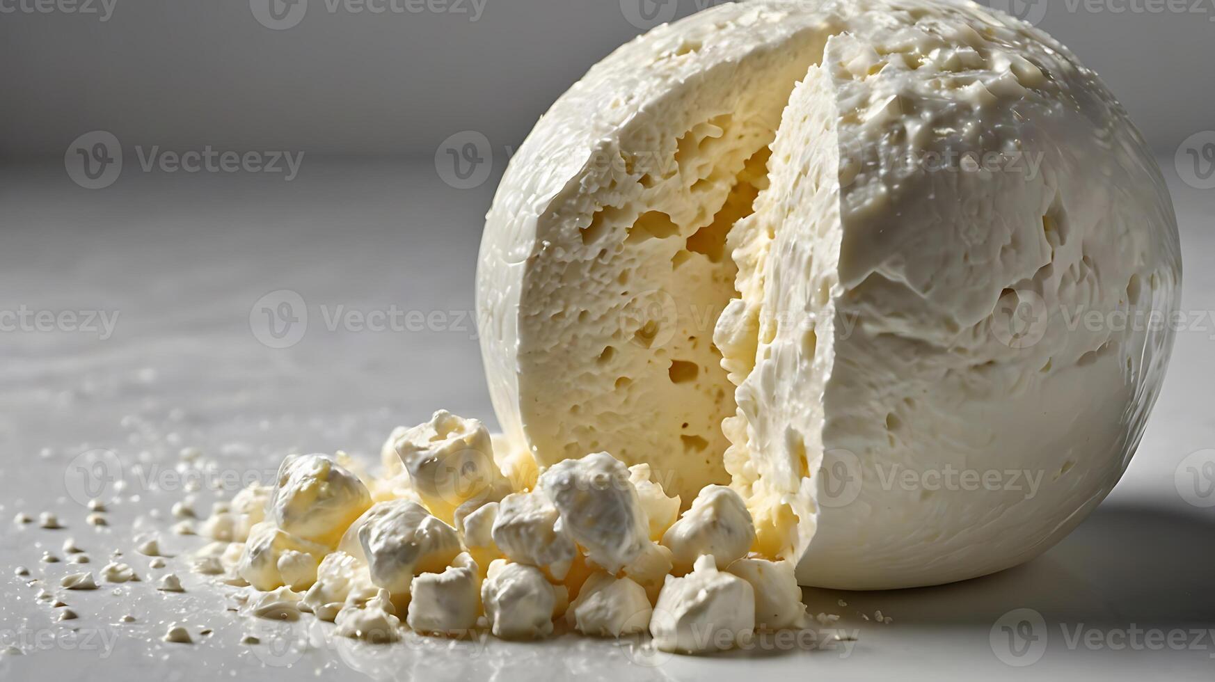 Closeup view of freshly made ricotta cheese showcasing texture and creaminess photo