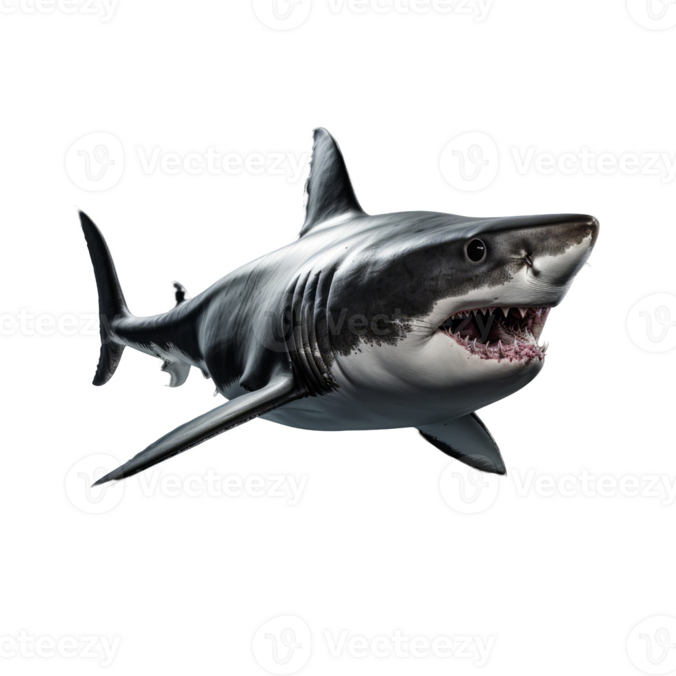 Majestic Predator A Stunning Close Up of a Great White Shark with its Fearsome Jaws Unleashed, Ready to Strike png