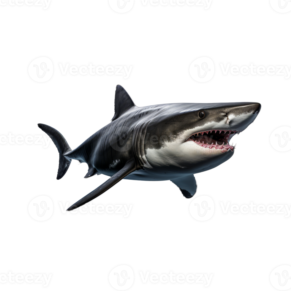 Majestic Predator A Lifelike 3D Rendering of a Great White Shark with an Ominous Open Mouth Showcasing its Razor Sharp Teeth png