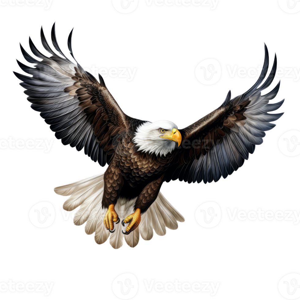 Majestic Flight A Bald Eagle Soars with Wings Outstretched, Showcasing Its Striking Brown Feathers and Iconic White Head Against a Transparent Background. png