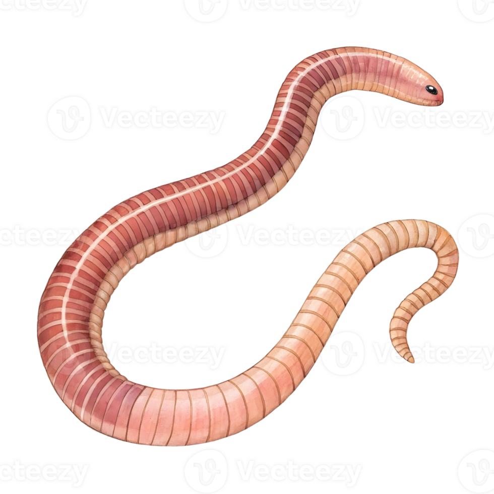 Detailed Illustration of a Pink Earthworm, Segmented Body, Aquatic Annelid, Wildlife png