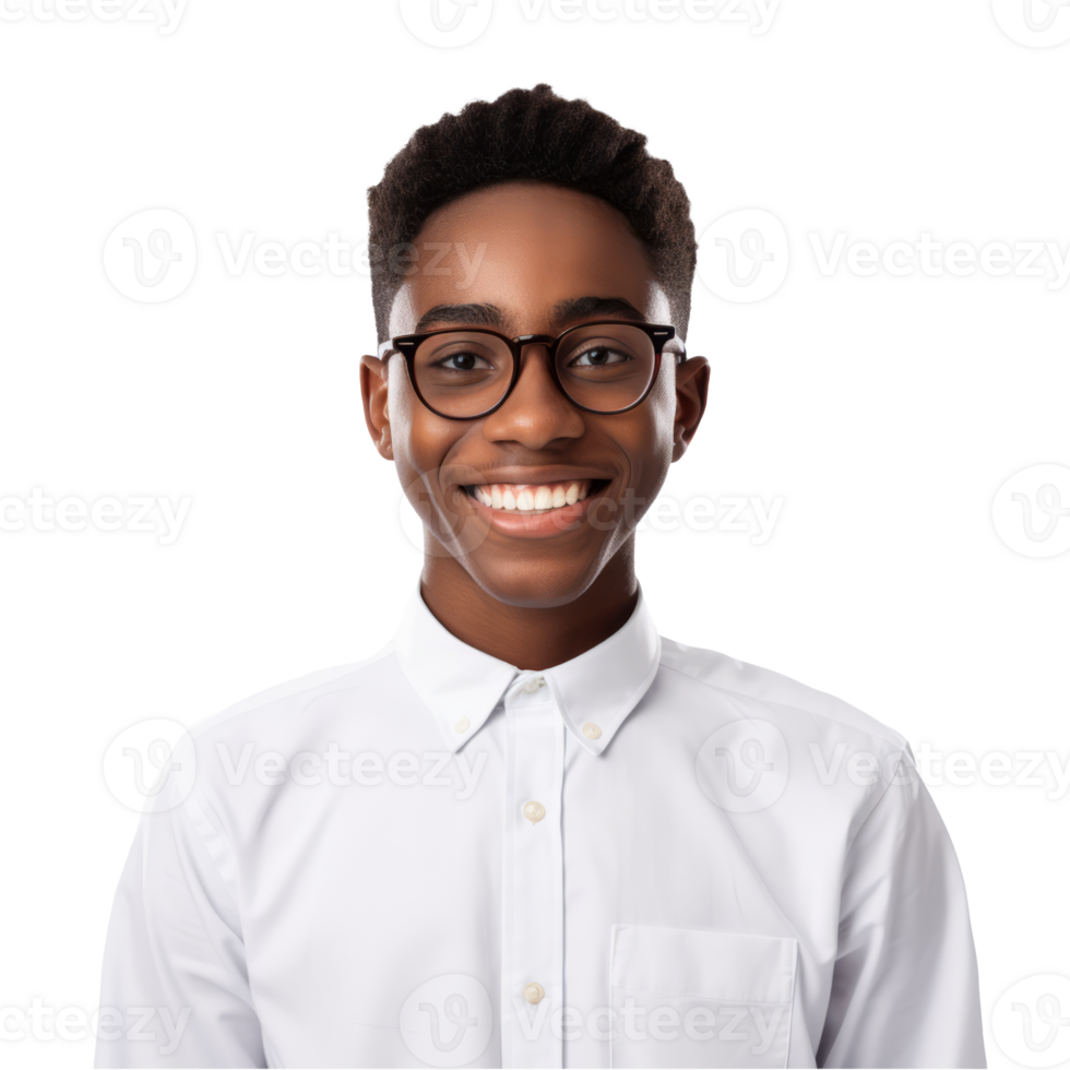 Bright Smile and Clear Vision A Joyful Portrait Captured in Timeless Simplicity png