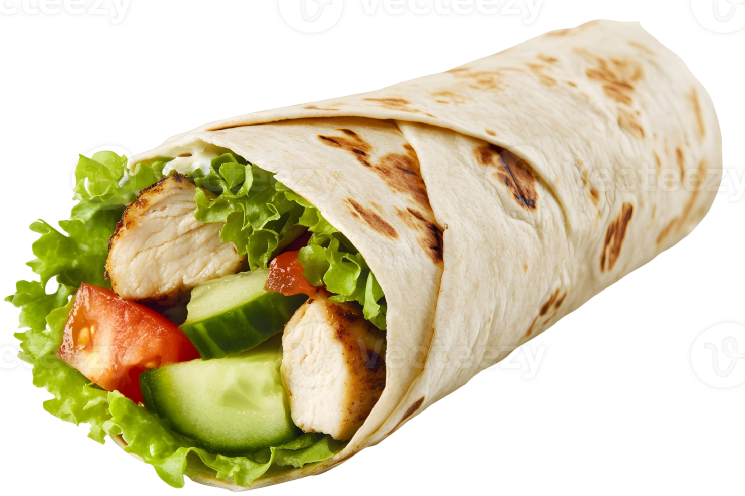 Delicious Grilled Chicken Wrap with Fresh Vegetables and Lettuce in a Tortilla png