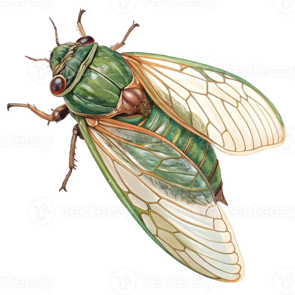 Stunning Green Cicada Illustration, Detailed Entomology Art, Insect Wings, Nature Closeup png