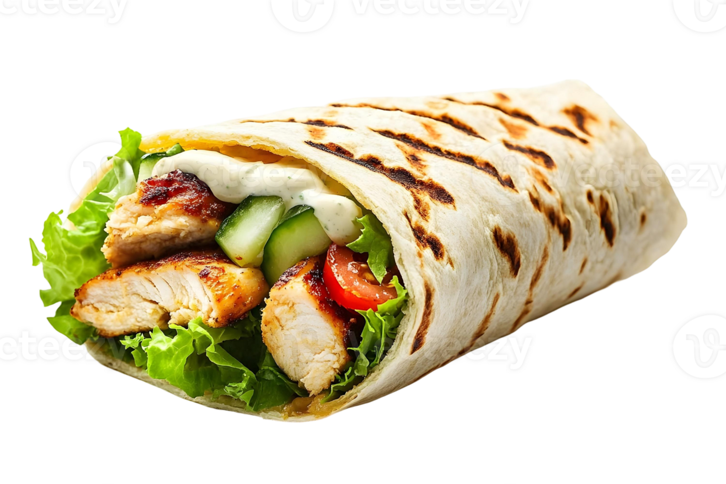 Delicious Grilled Chicken Wrap with Salad and Sauce Food Photography png