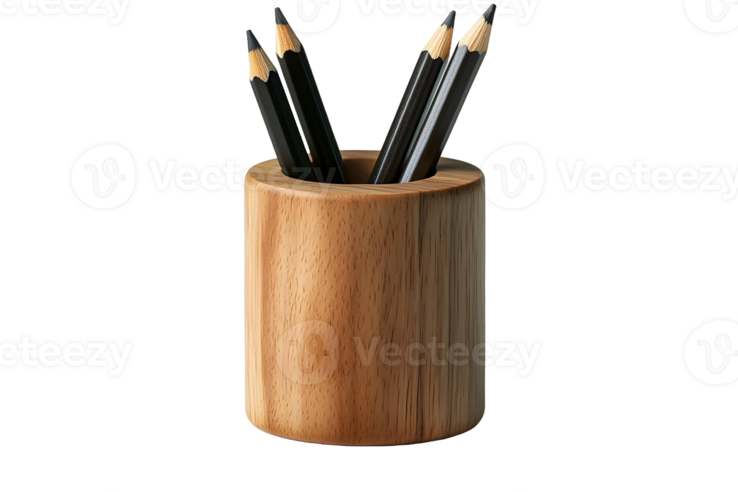 Wooden Pencil Holder with Black Pencils, Desk Organizer, Office Supplies, Minimalist Design png