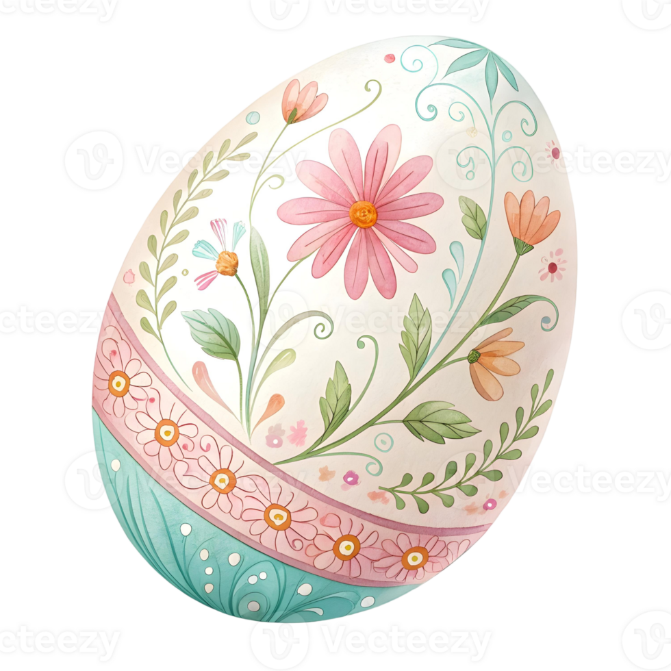 Exquisite Watercolor Easter Egg with Floral Design, Springtime Decoration, Pastel Colors png
