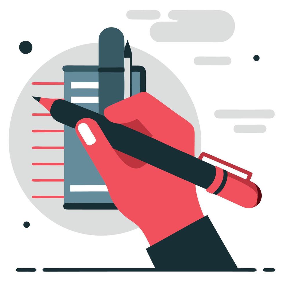 Creative Hand Grasping Pen, Illustrating Conceptual Ideas vector