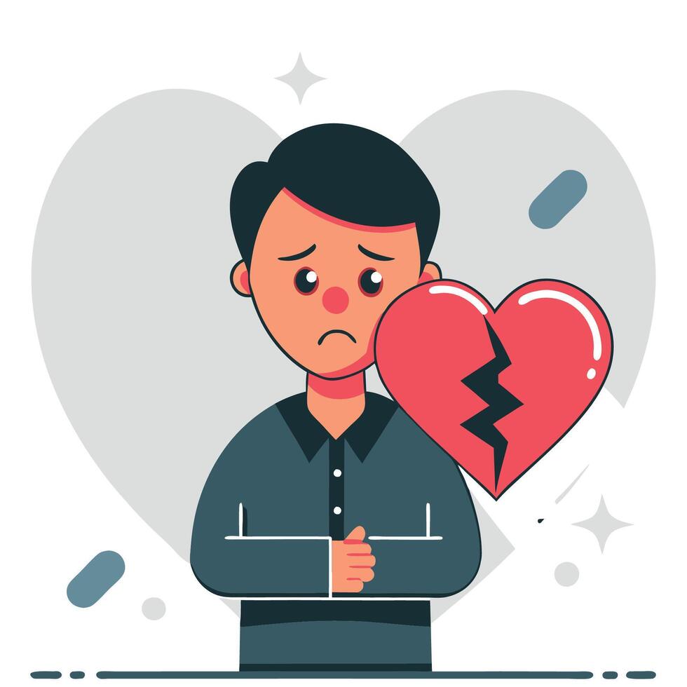Heartbreaking Illustration Depicting a Shattered Heart and Emotional Grief vector