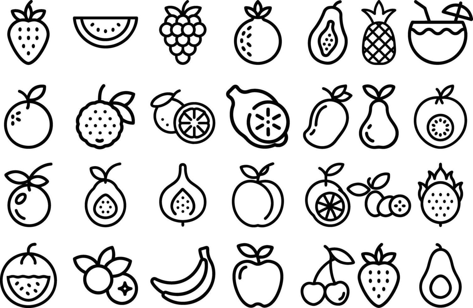 Fruit Icons Bundle with Simple and Minimalistic Fruit-Themed Elements vector