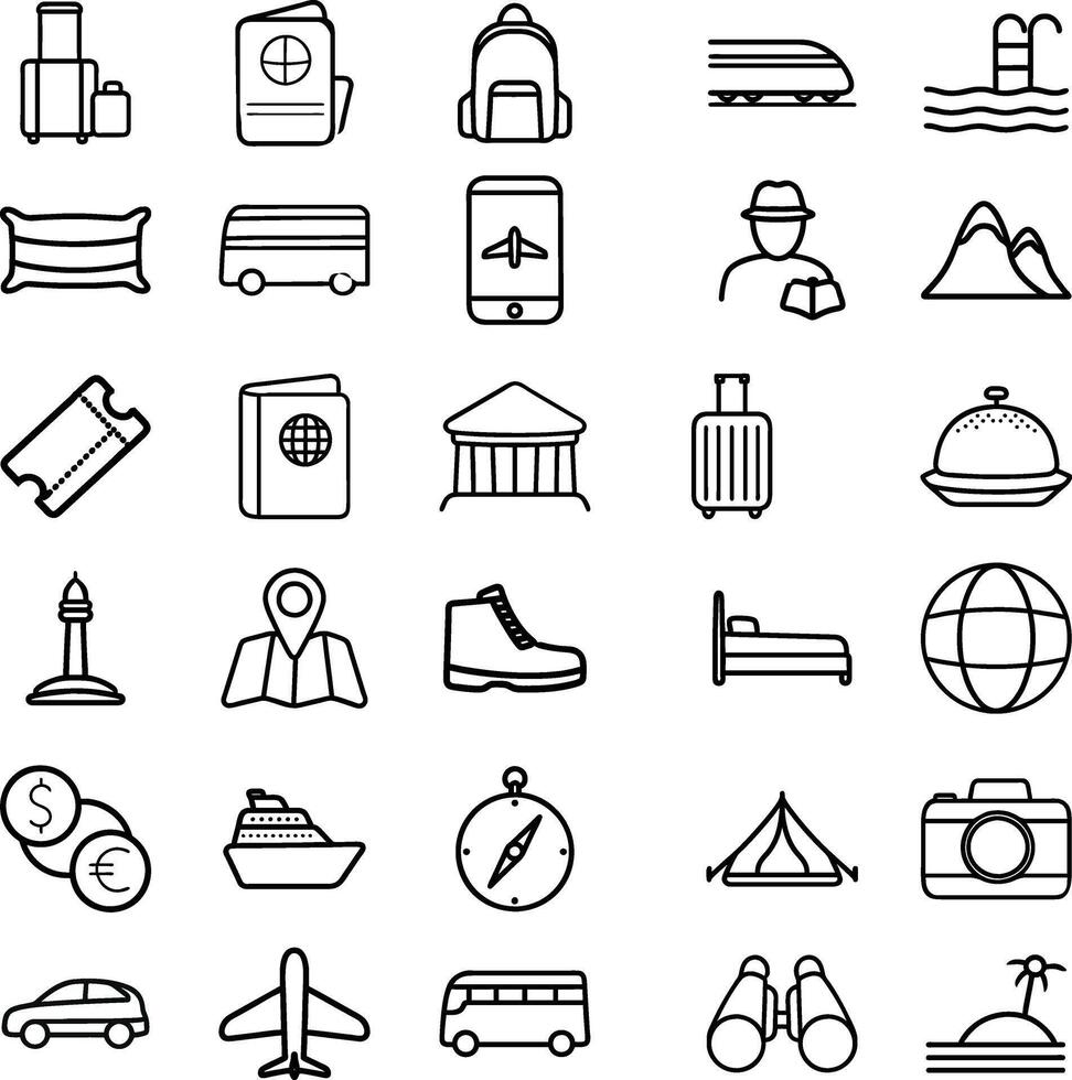 Tourism Icons Bundle Set with Travel-Themed Elements vector