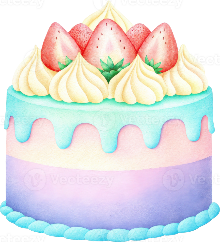 Delectable Strawberry Shortcake Dessert with Whipped Cream and Vibrant Pastel Color Palette png
