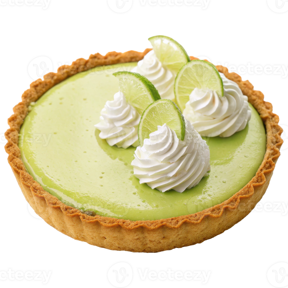 Tempting Key Lime Pie Tart with Whipped Cream Topping and Zesty Lime Slices png