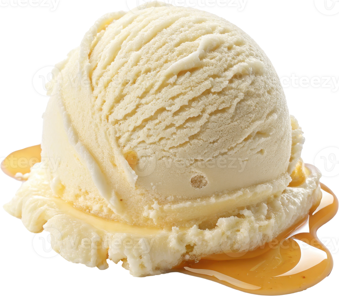Vanilla Ice Cream Scoop with Drizzle and Swirl Garnish png