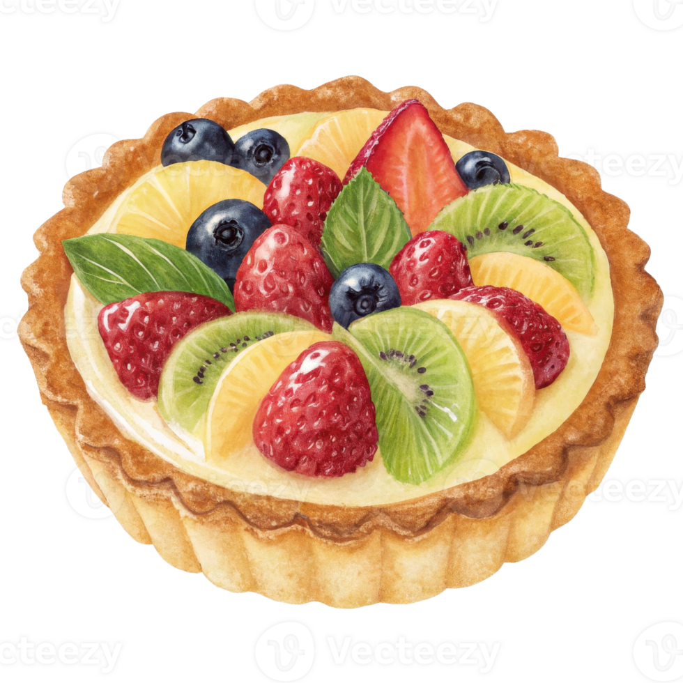 Vibrant Fruit Tartlet with Assorted Berries and Citrus on Wooden Surface png