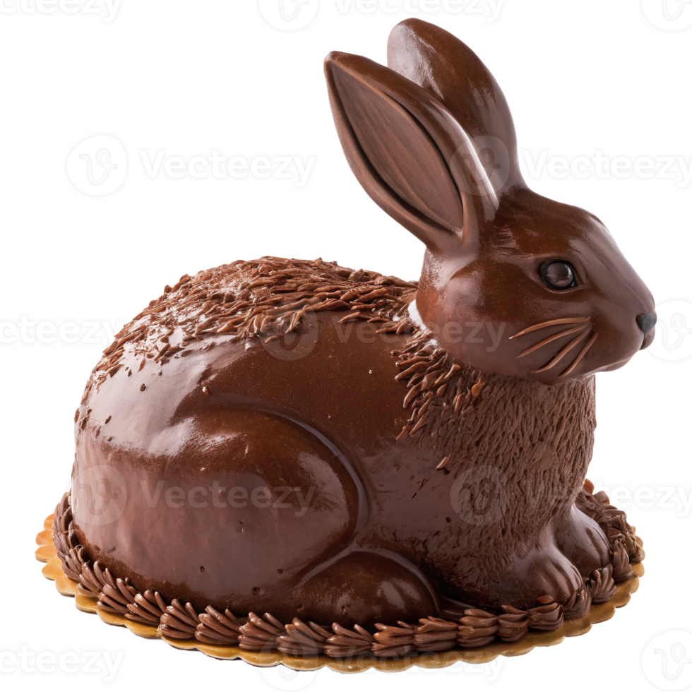 Delectable Chocolate Bunny Shaped Cake Dessert with Glossy Ganache Glaze and Festive Easter Flair png
