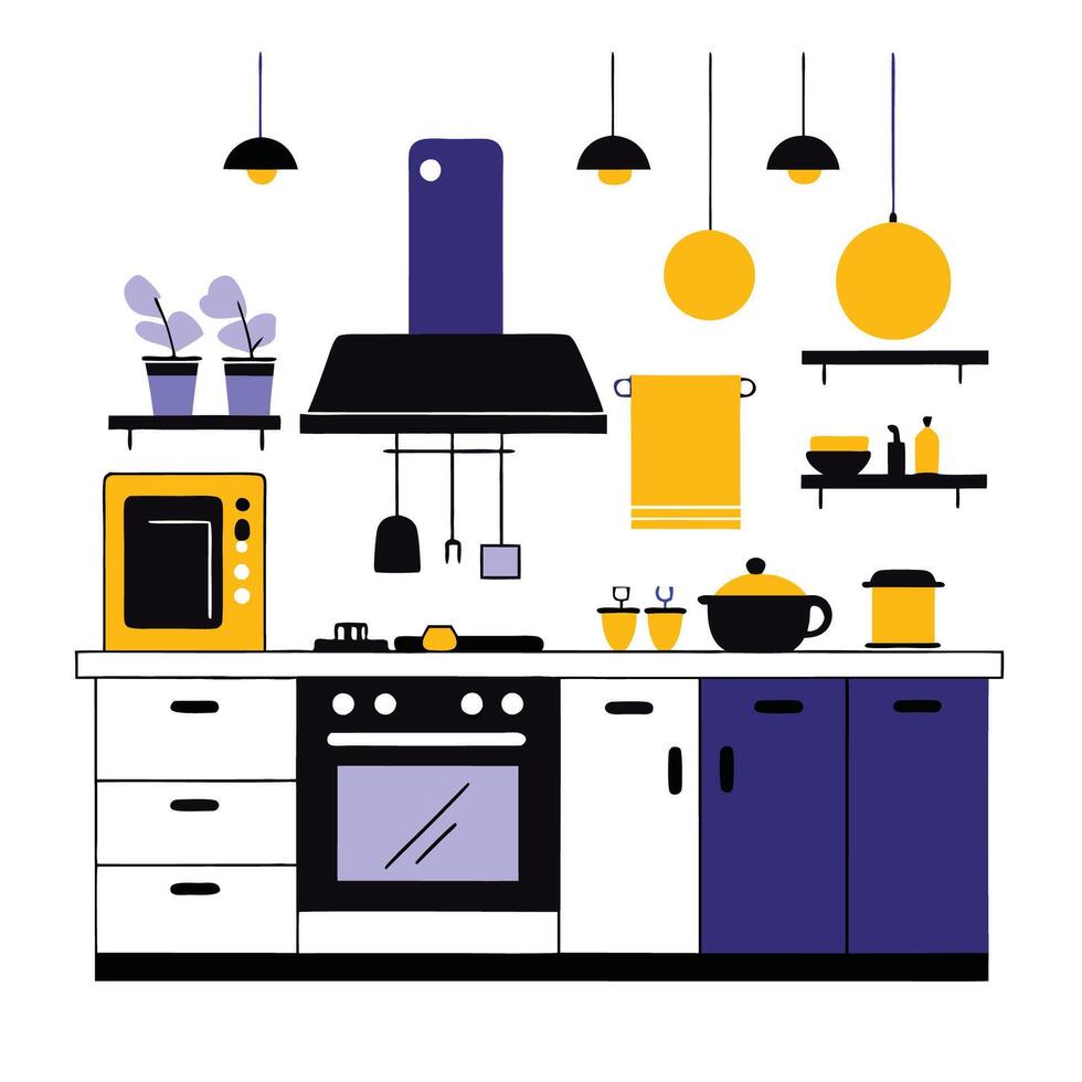 Innovative Kitchen Design Concept with Functional Appliances vector