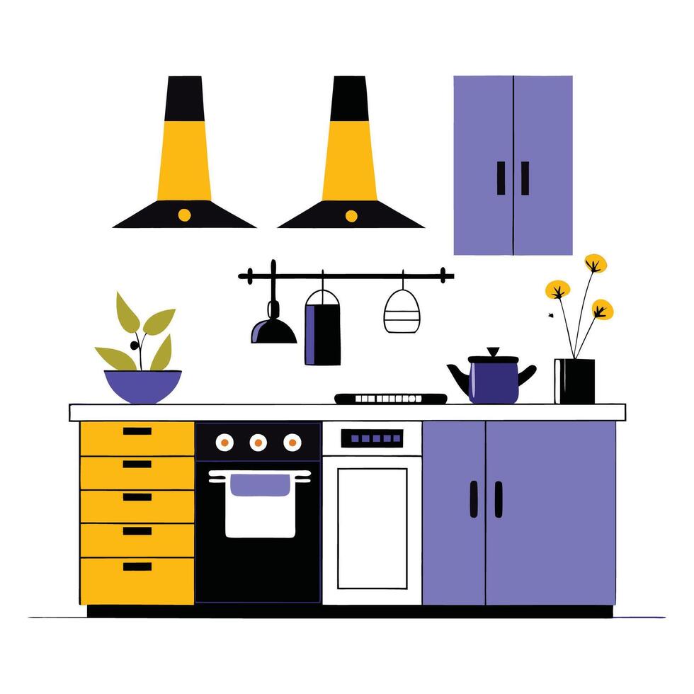 Modern Kitchen Concept Illustration Depicting Contemporary Design and Functionality vector