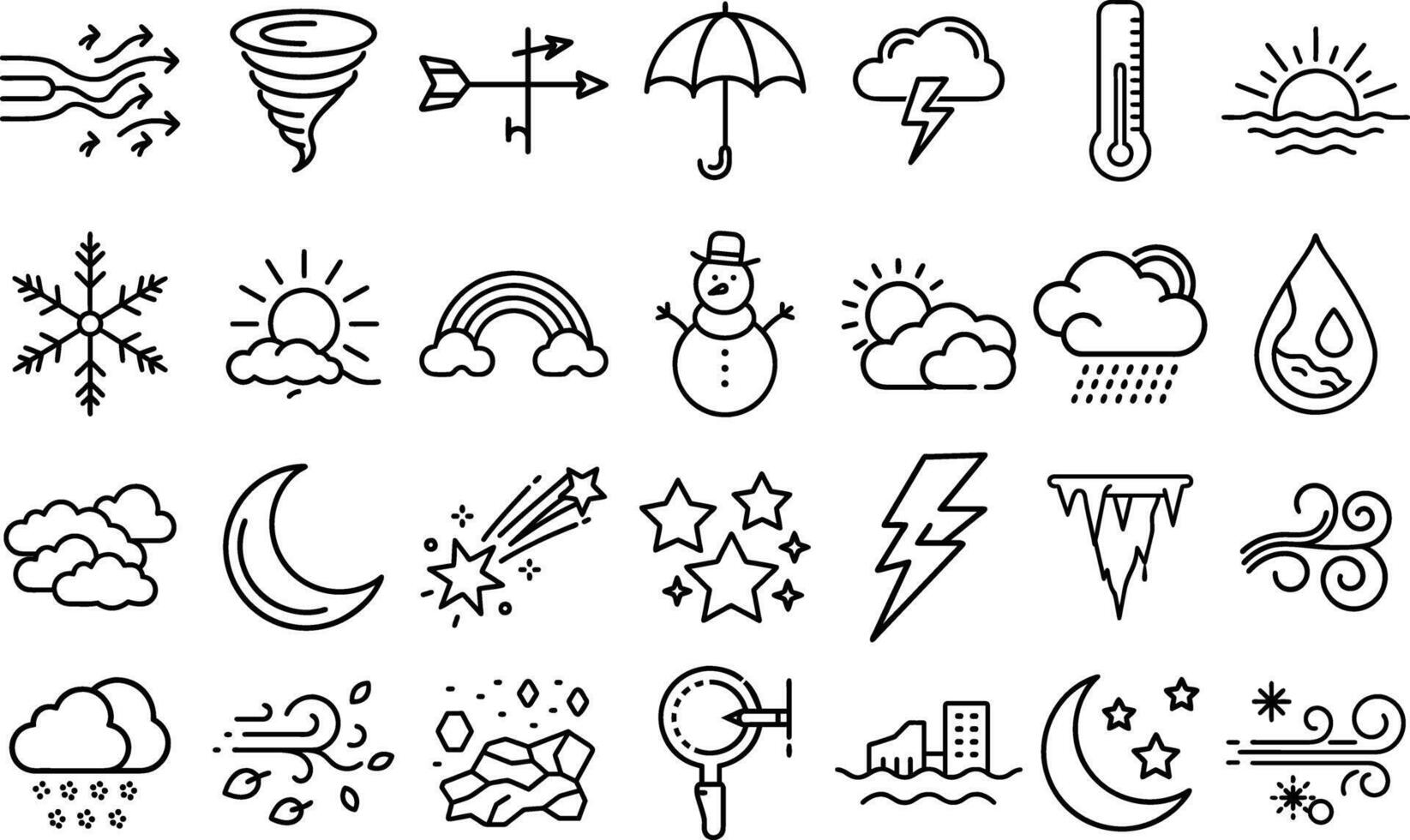 Weather Icons Bundle Set Representing Different Weather Conditions vector
