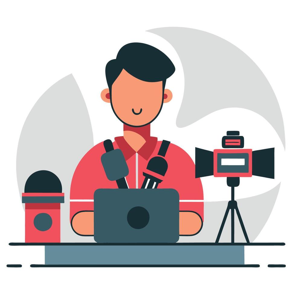 Thoughtful Journalist Contemplating the News in a Conceptual Illustration vector