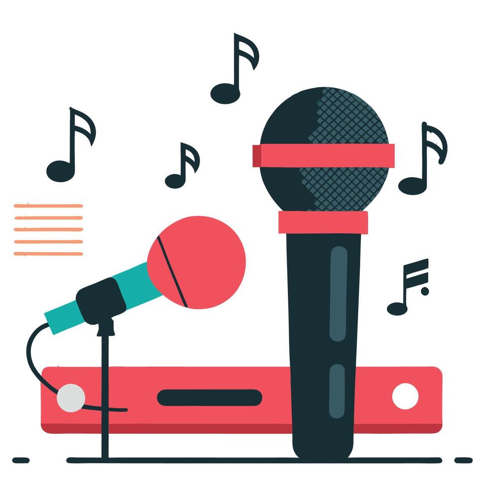 Illustrated Karaoke Performance Concept with Microphone and Singing Human Figure vector