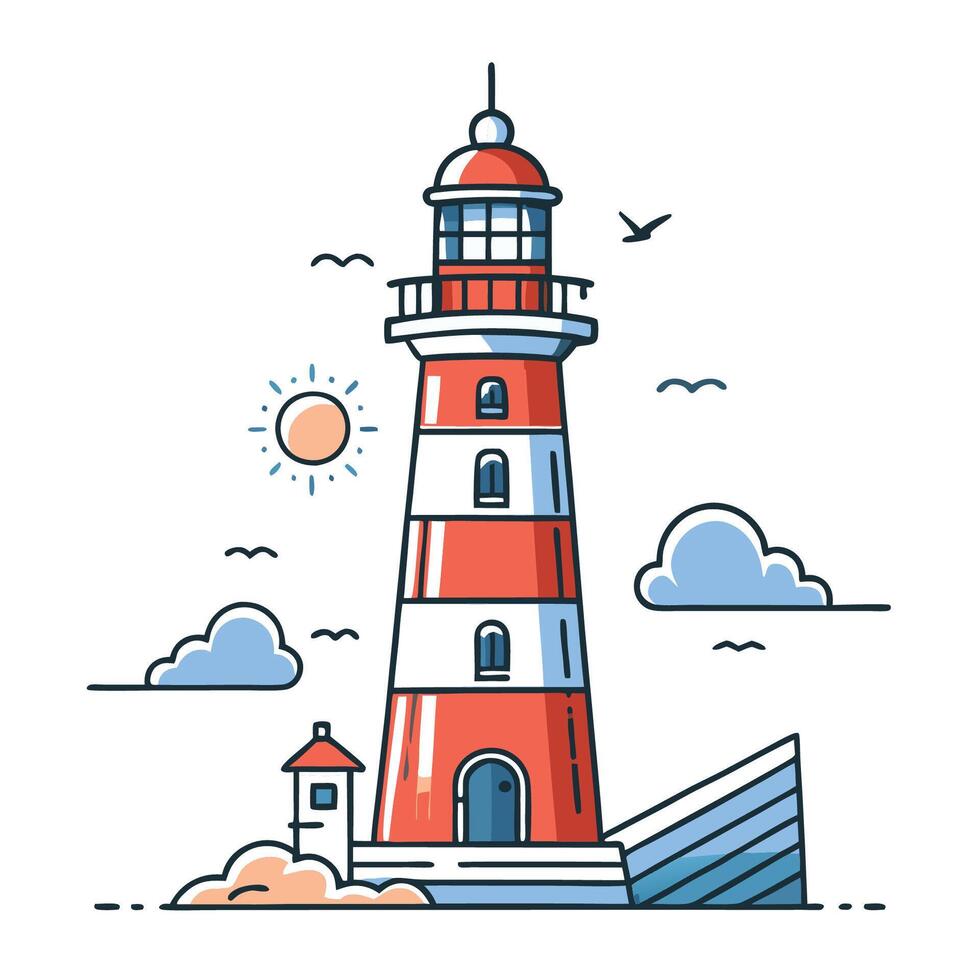 Conceptual Illustration of a Majestic Lighthouse Guiding Mariners Through Stormy Seas vector