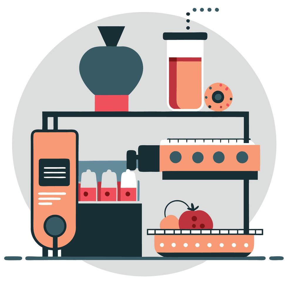 Industrial Food Manufacturing Processes and Machinery Illustration vector