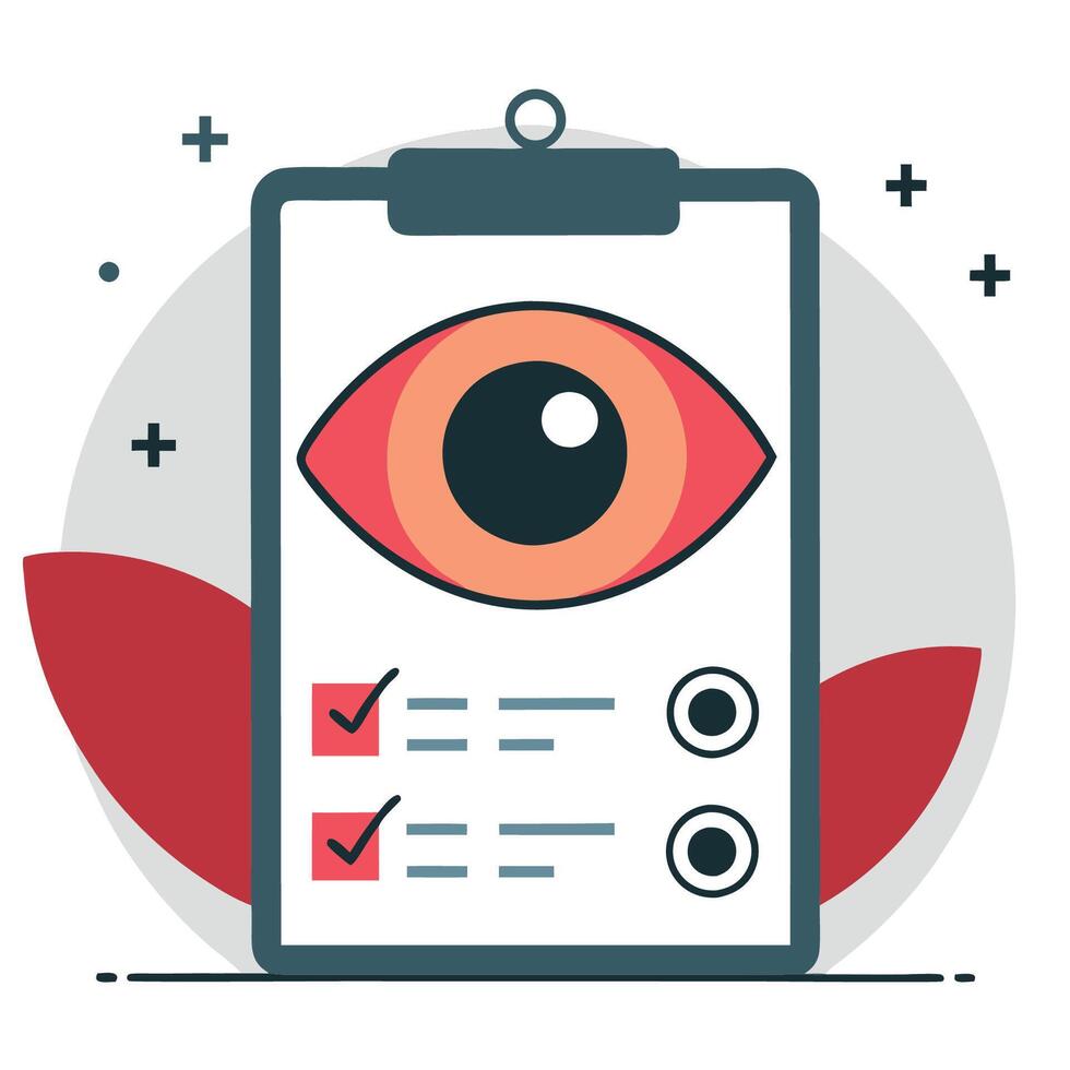 Comprehensive Eye Exam Demonstration with Charts and Tools in a Healthcare Setting vector