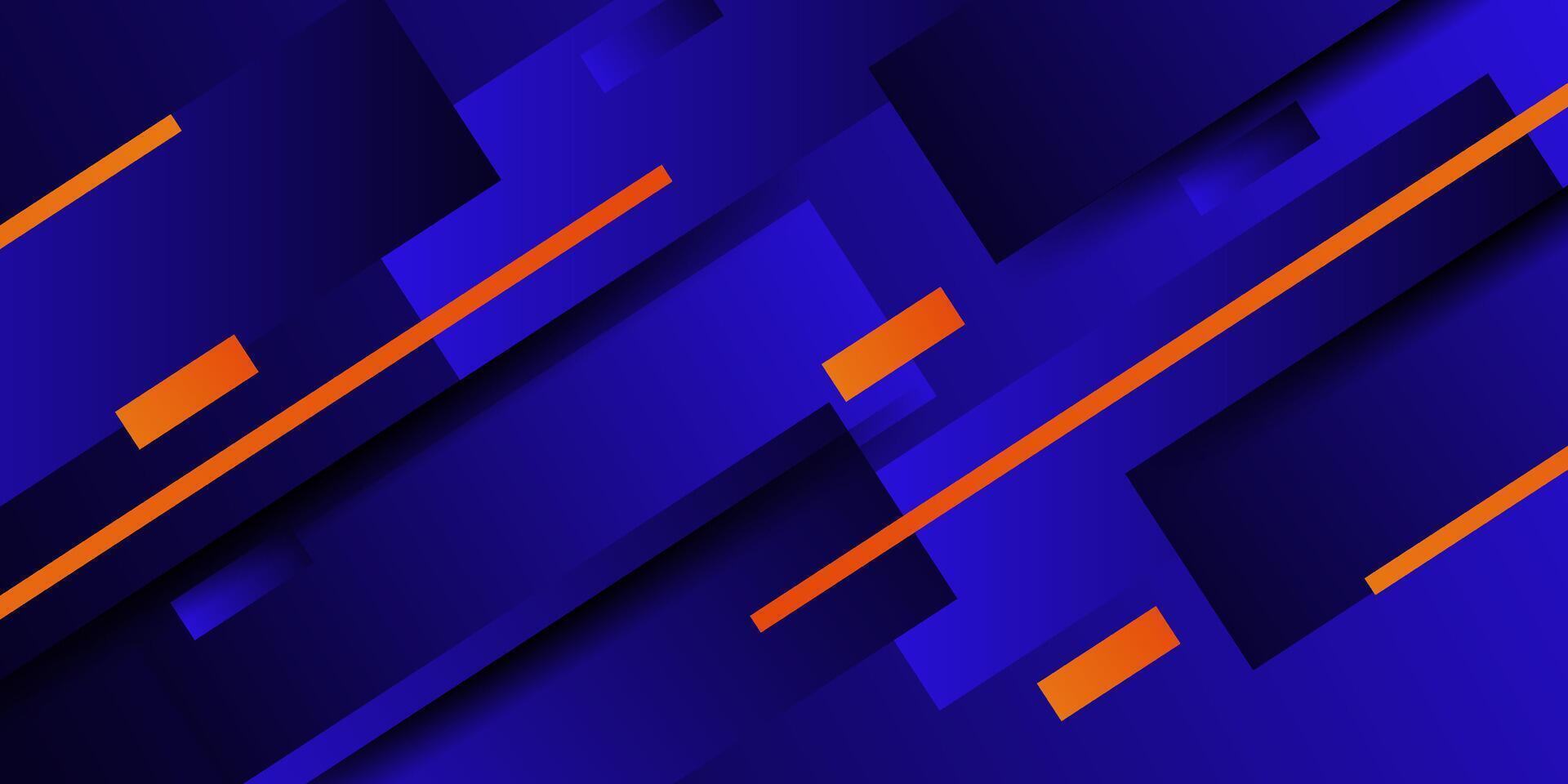 Abstract geometric futuristic dark blue background with colorful square background design. Overlapping triangle pattern and cool orange lines. Eps10 vector