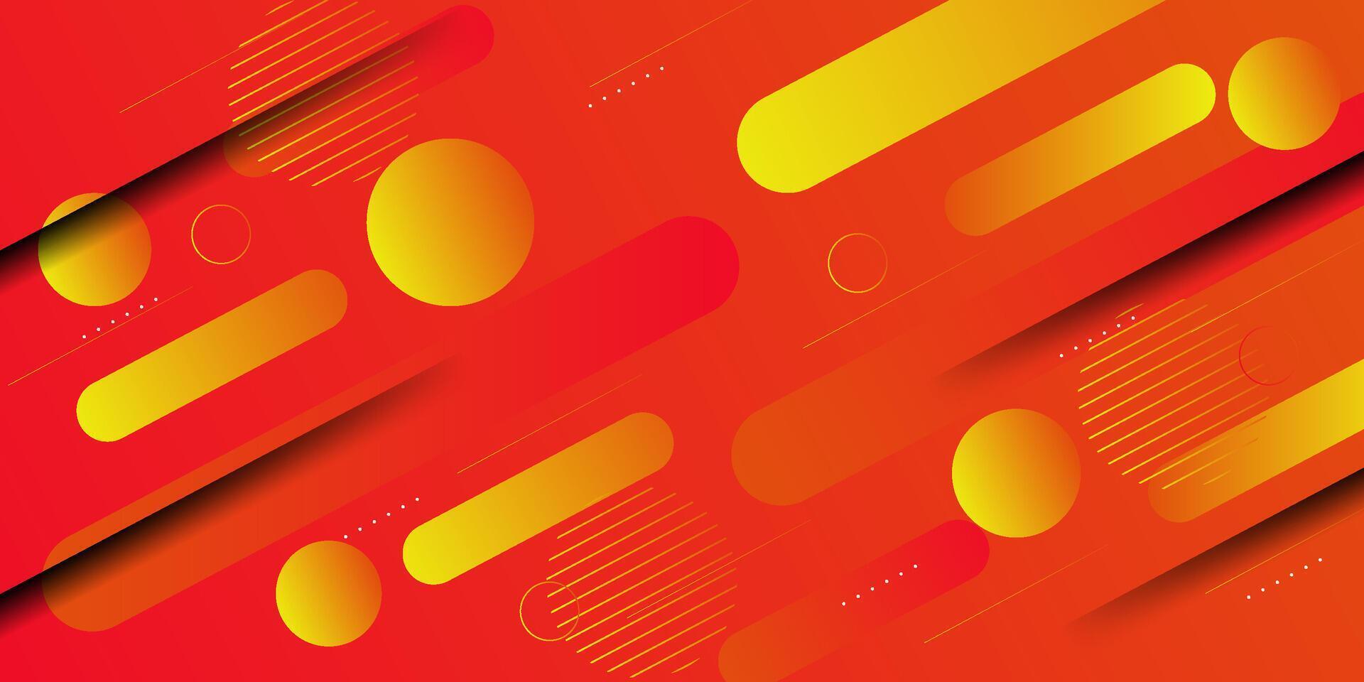 Abstract bright red dynamic gradient background with 3d look and simple circle pattern. Yellow rounded rectangle element. Cool and luxury design. Eps10 vector