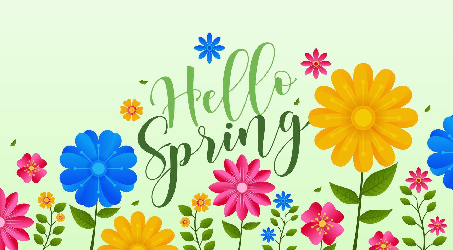 Hello Spring card background. observed every year in March. Holiday concept. Use to any Template, card, poster, placard, template vector