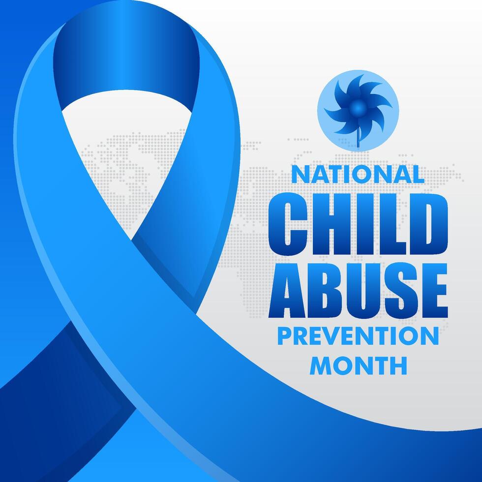 national child abuse prevention month blue ribbon with world map background vector