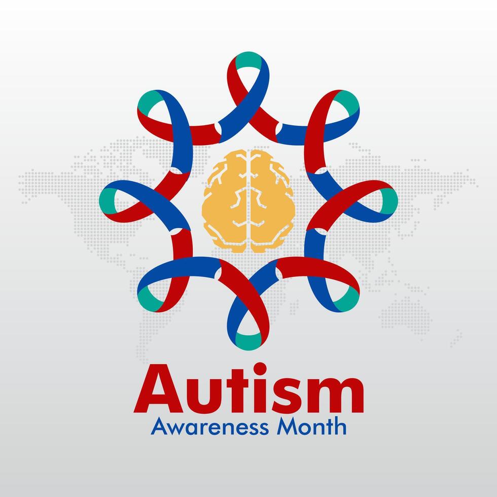 the autism awareness month logo with a ribbon around it vector