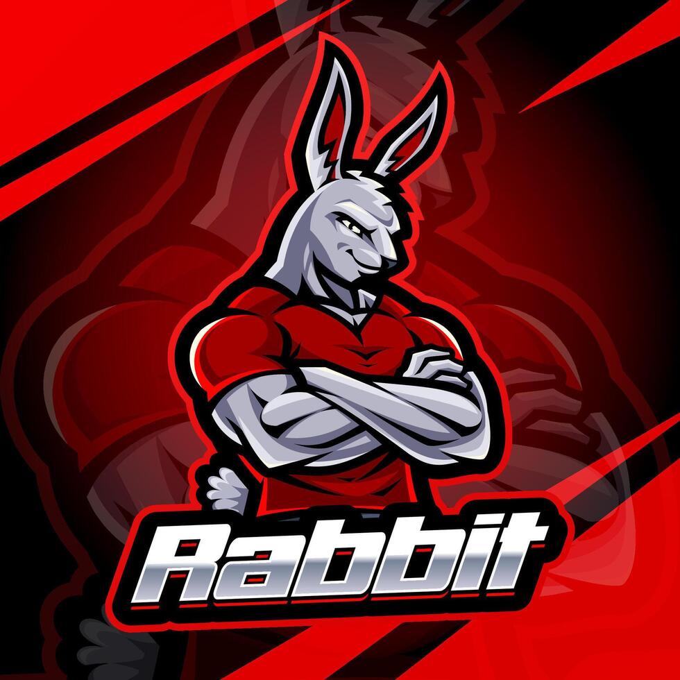 Strong rabbit esport mascot logo design vector