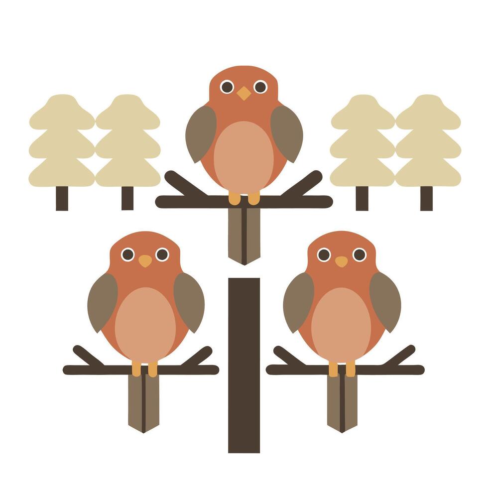 Cute Birds on Branch Illustration vector